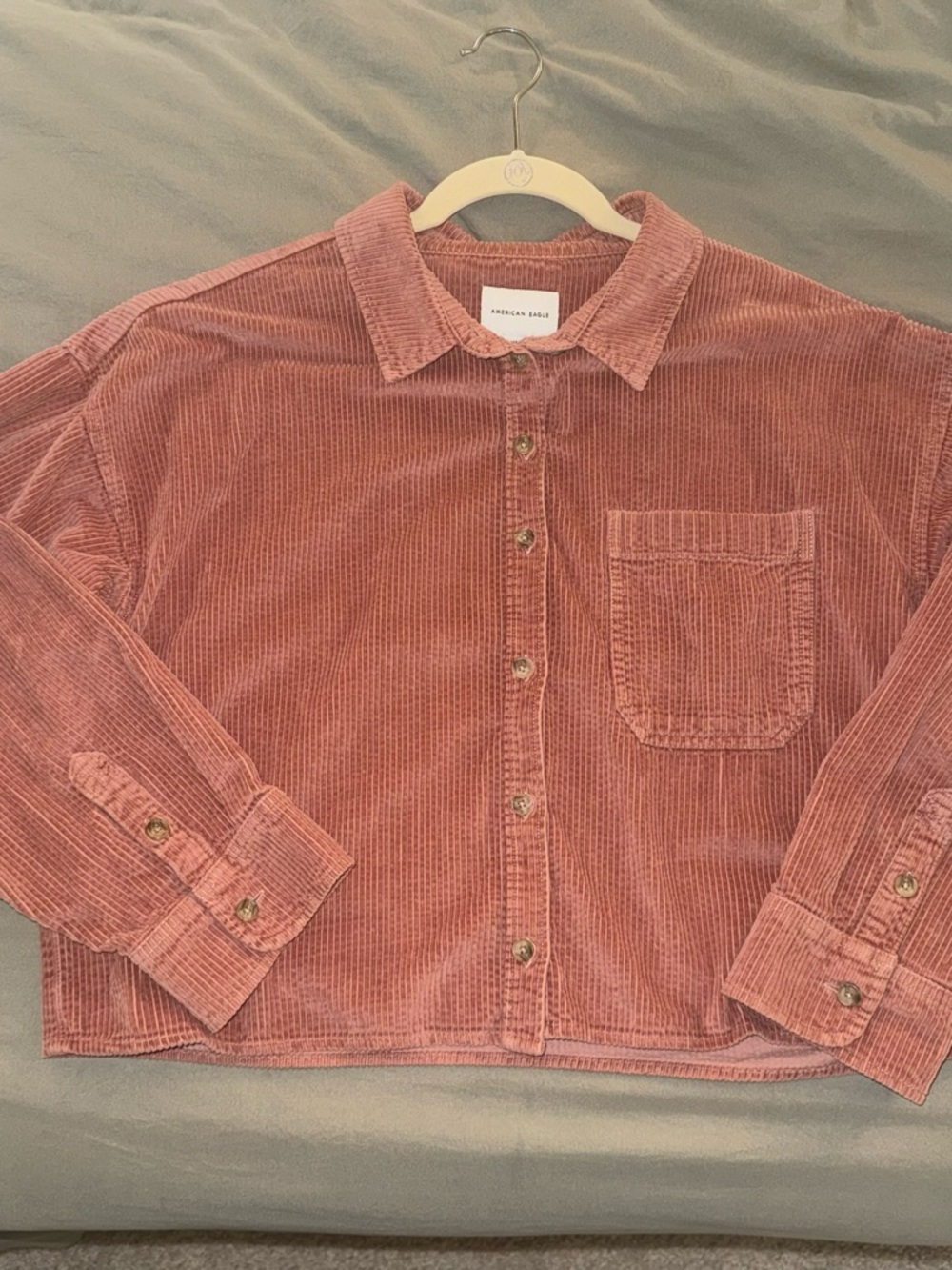 American Eagle Dusty Rose Corduroy Button-Up Shirt Jacket